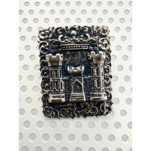 Vintage Castle Stamp Pin Metal Blue & Silvertone